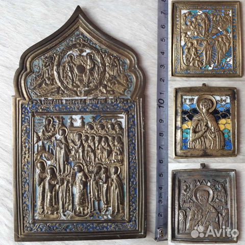 Иконы старинные медные 18в пластика царизм эмали