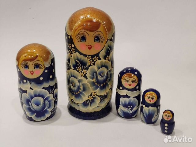 Матрешка 15 см 5 шт гжель