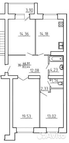 3-к квартира, 83.4 м², 1/9 эт.