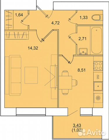 1-к квартира, 34 м², 6/10 эт. 1-к квартира, 34 м², 6/10 эт.