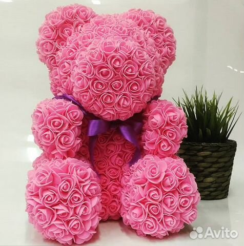 Мишки из роз 40 см оптом