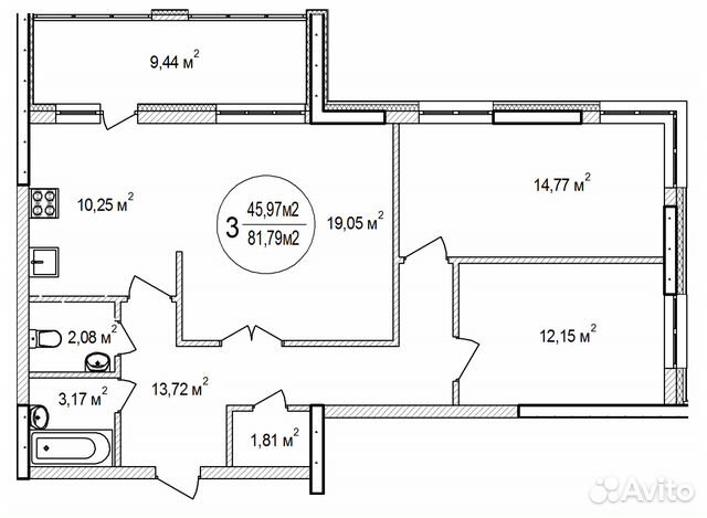 3-к квартира, 81.8 м², 18/25 эт. 3-к квартира, 81.8 м², 18/25 эт.