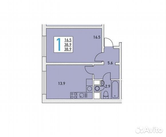 1-к квартира, 38.9 м², 5/8 эт.