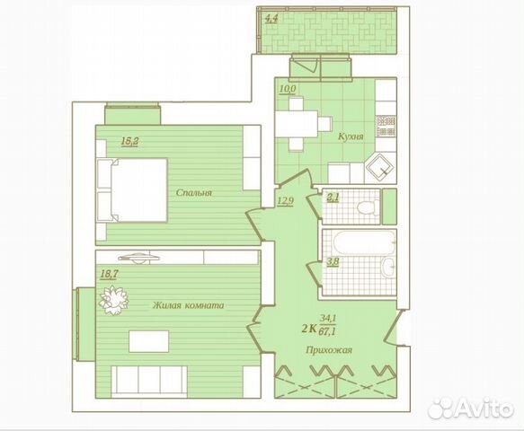 2-к квартира, 65.6 м², 11/12 эт.