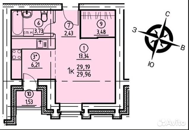 1-к квартира, 30 м², 7/9 эт.