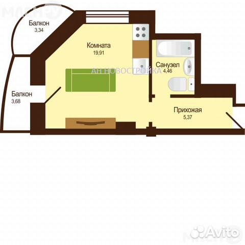 1-к квартира, 31 м², 12/16 эт. 1-к квартира, 31 м², 12/16 эт.