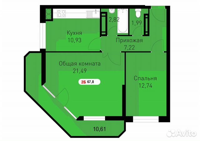 2-к квартира, 67.8 м², 5/17 эт. 2-к квартира, 67.8 м², 5/17 эт.