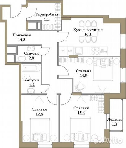 3-к квартира, 87.3 м², 2/17 эт.