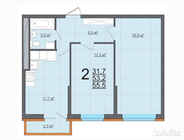 2-к квартира, 55.5 м², 12/16 эт. 2-к квартира, 55.5 м², 12/16 эт.
