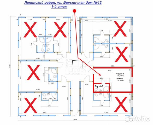 Студия, 24.2 м², 1/3 эт.
