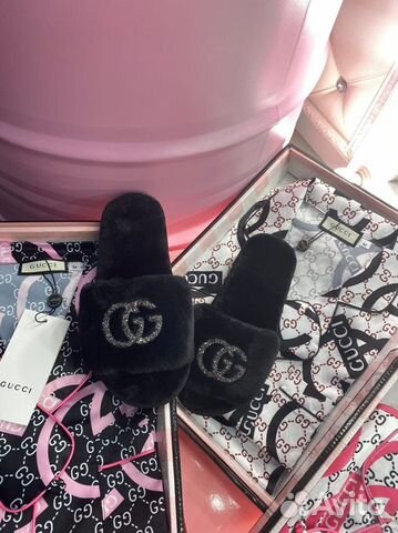 Новые меховые домашние тапочки Gucci Гуччи Новые меховые домашние тапочки Gucci Гуччи