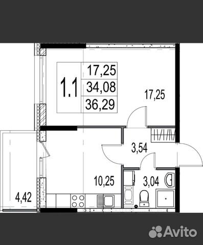 1-к квартира, 34.1 м², 6/9 эт.