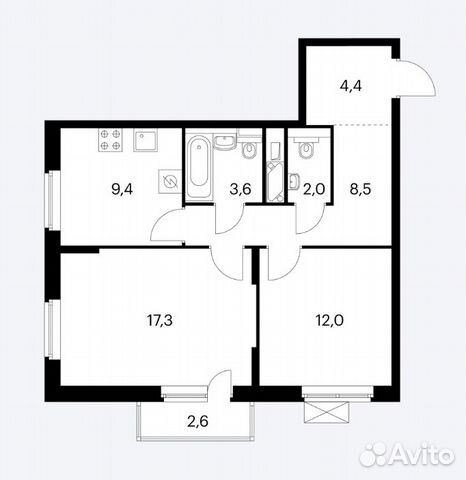 2-к квартира, 58 м², 15/17 эт.