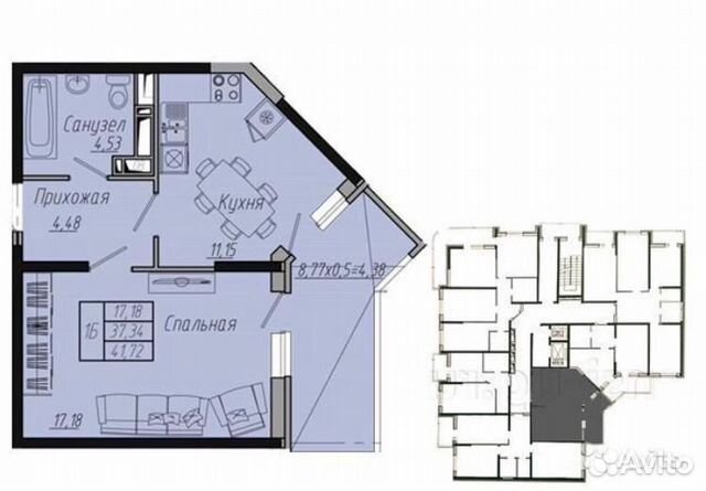 1-к квартира, 41.7 м², 10/20 эт. 1-к квартира, 41.7 м², 10/20 эт.