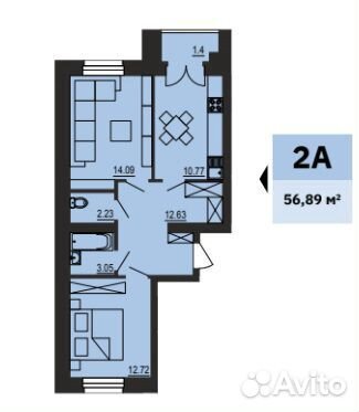 1-к квартира, 57 м², 5/5 эт.