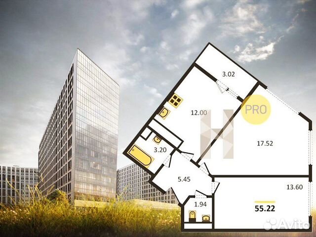 2-к квартира, 55.2 м², 2/13 эт.
