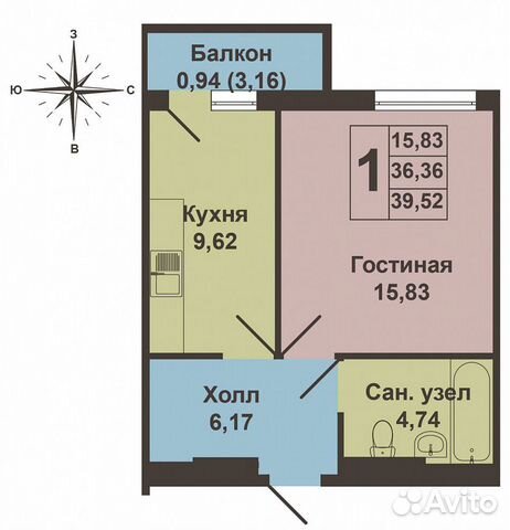 1-к квартира, 36.4 м², 17/19 эт. 1-к квартира, 36.4 м², 17/19 эт.