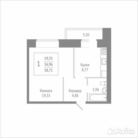 1-к квартира, 38.7 м², 5/14 эт.