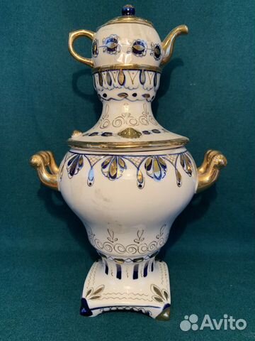 Самовар Гжель фарфоровый СССР Самовар Гжель фарфоровый СССР