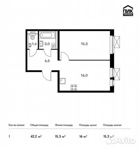 1-к квартира, 42.2 м², 22/25 эт. 1-к квартира, 42.2 м², 22/25 эт.