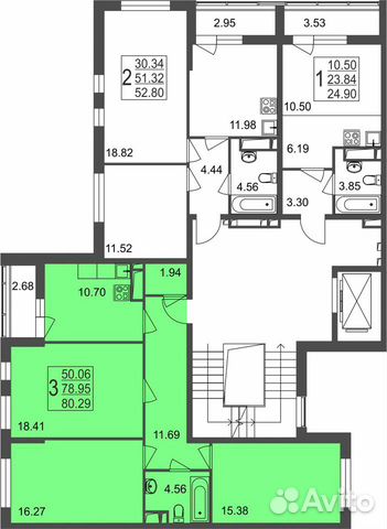 3-к квартира, 80.3 м², 3/8 эт.