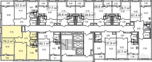 3-к квартира, 76.2 м², 7/25 эт.