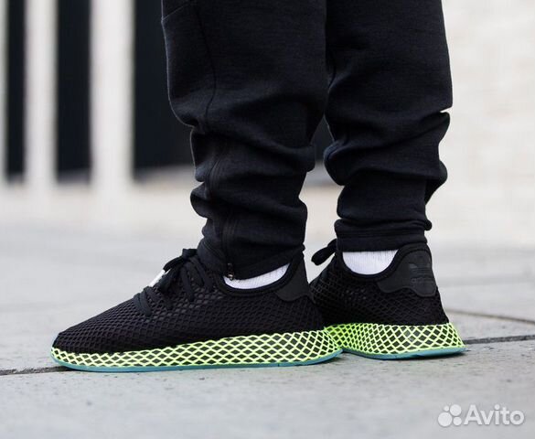 Adidas Deerupt черные с зеленым Adidas Deerupt черные с зеленым