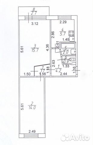 2-к квартира, 45 м², 4/5 эт.