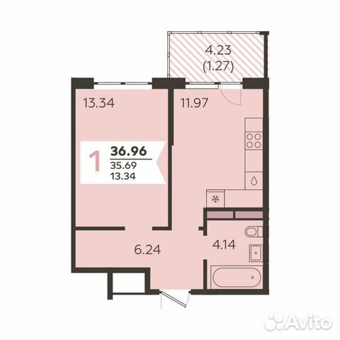 1-к квартира, 37 м², 6/18 эт. 1-к квартира, 37 м², 6/18 эт.