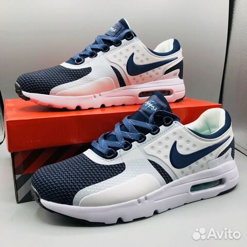 Nike Air Max Zero белые синие с синим значком