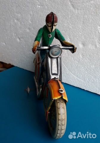 Заводная ранняя игрушка мотоциклист жесть СССР