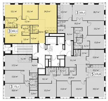3-к квартира, 102 м², 5/14 эт.