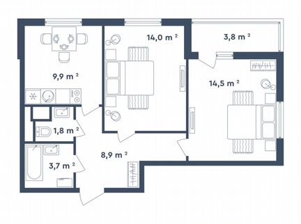 2-к квартира, 54.7 м², 16/26 эт.