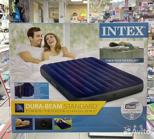 Матрас надувной intex 152х203х25 +2 подушки+насос