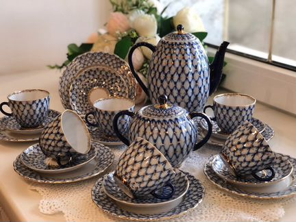 Сервиз кофейный/кобальтовая сетка/ лфз