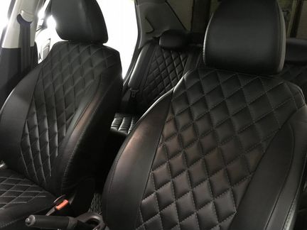 Чехлы Экокожа Hyundai Solaris 2017 Черный ромб