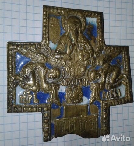 Крест старинный староверы латунь эмаль редкий