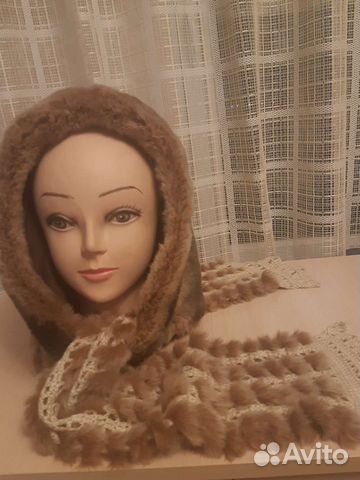 Капор капюшон из мутона и вязаной норки