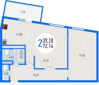 2-к. квартира, 72,1 м², 26/27 эт.
