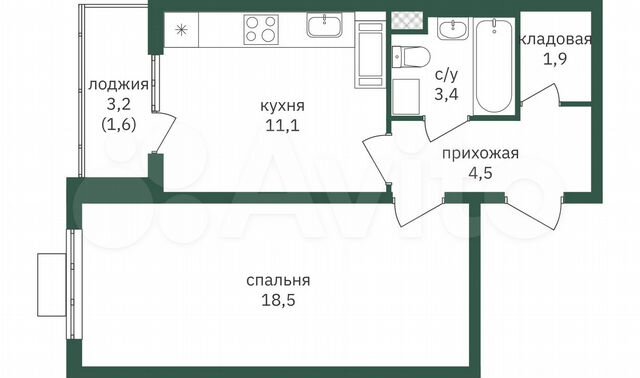 1-к. квартира, 41 м², 4/19 эт.