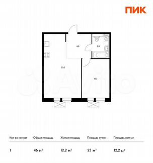 1-к квартира, 46 м², 19/33 эт.