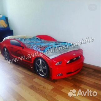 Кровать машина Мустанг+ красный с фарами