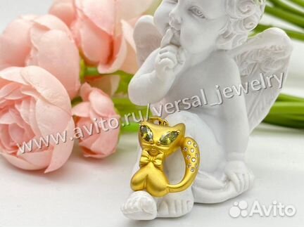 Золотая Подвеска кулон кошка Tiffany с брилл