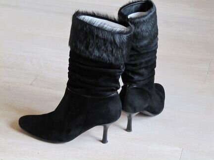 Сапоги замша с меховой опушкой