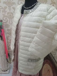 Пуховик белый осень 56 камни пайетки