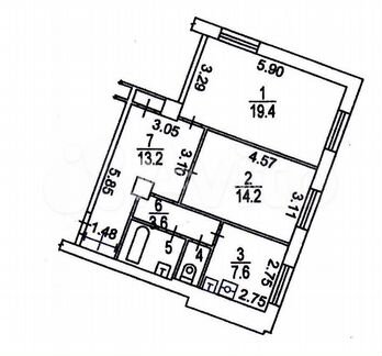 2-к квартира, 64 м², 5/5 эт.