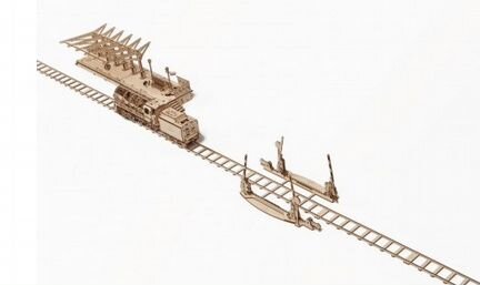 Комплект Ugears 3в1: Локомотив+Перрон+Переезд