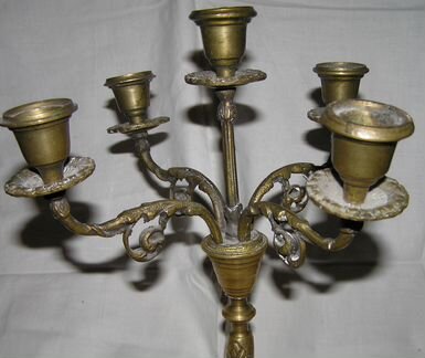 Старый бронзовый пятирожковый канделябр