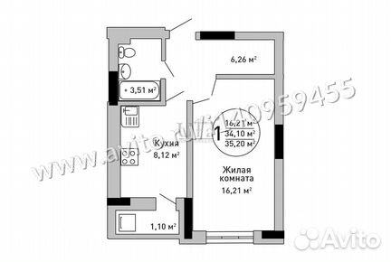 1-к квартира, 35.2 м², 8/13 эт.