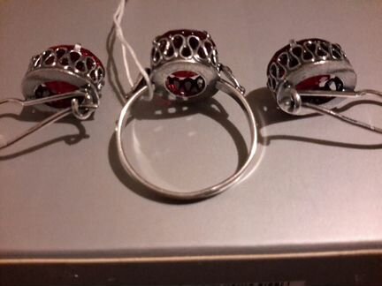 Комплект рубин серебро мельхиор,новый,винтаж 1994